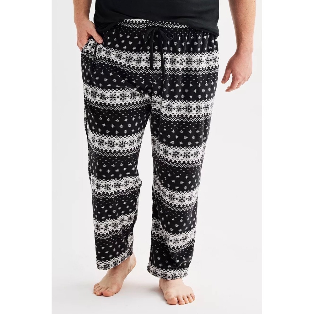 Sonoma Goods For Life Mens XXL Tall Black Fair Isle Microfleece Pajama Pants